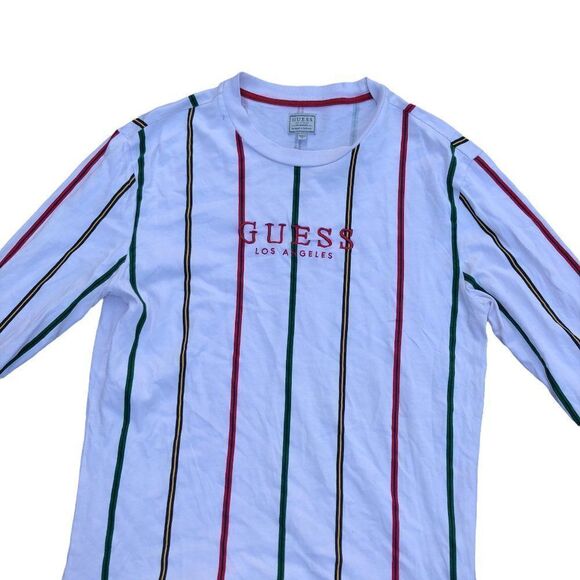 STRIPED Guess Shirt Guess Los Angeles White Medium Vertical - Picture 3 of 7
